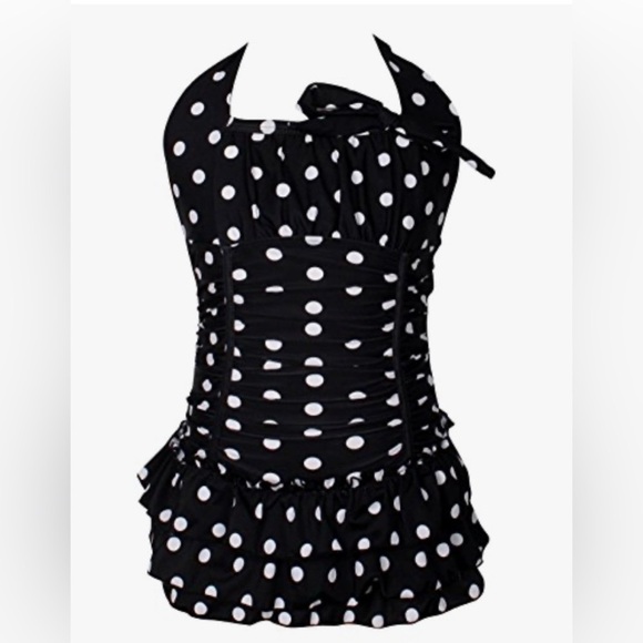 NWT Girls Kids Adjustable Swimsuits Black White Polka Dot Size 10 - Picture 3 of 12